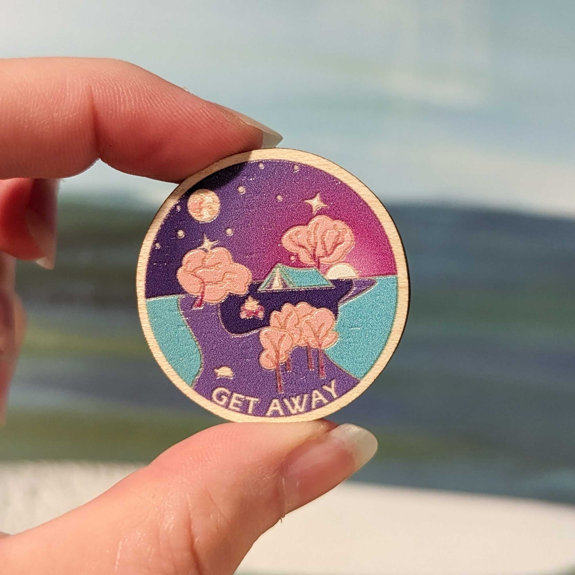 Get Away wooden pin (dreamscape version)