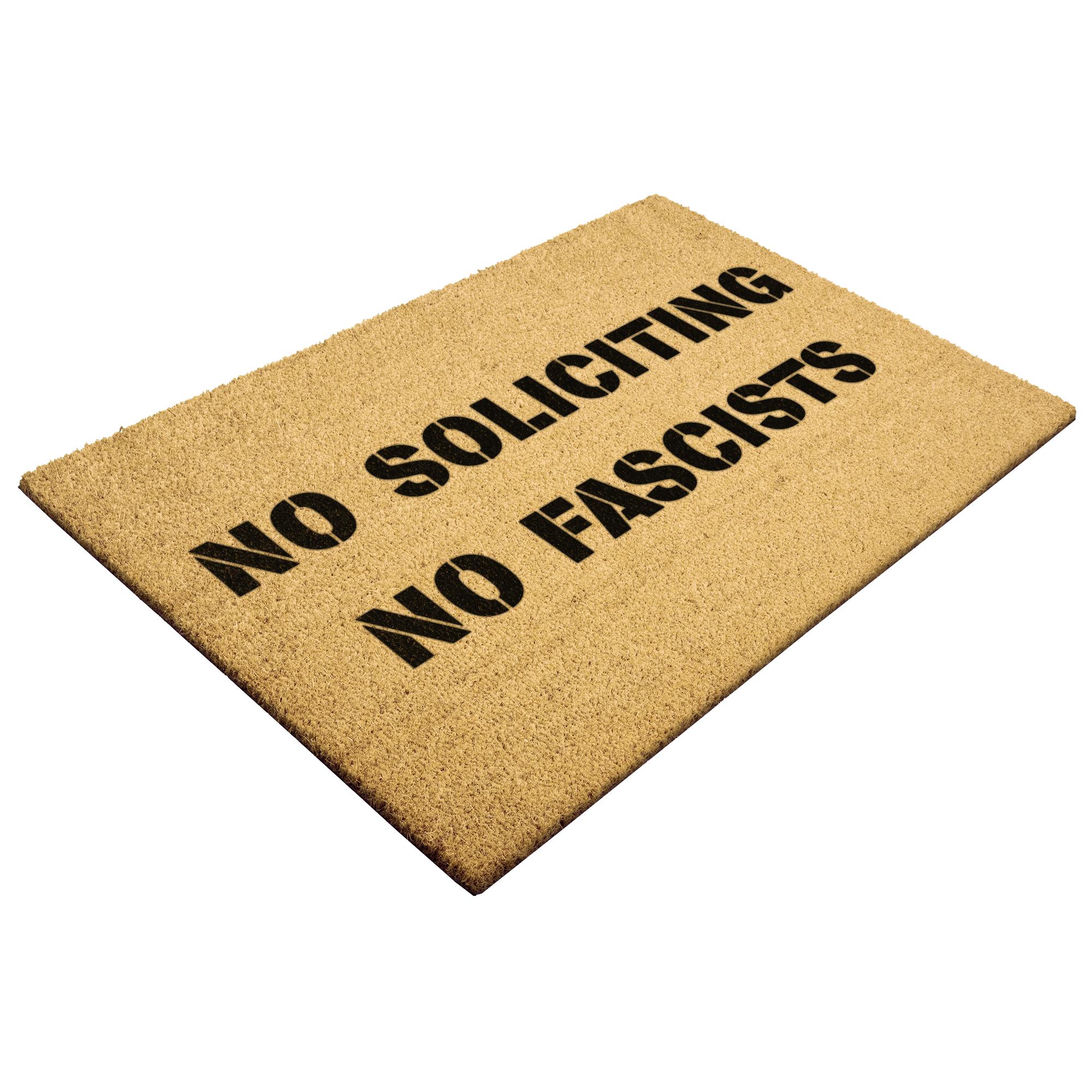 No_Soliciting_No_Fascists_coir_doormat_Outdoor_Mat_Angle_Mockup.png