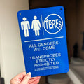 All Genders, No TERFs bathroom sign