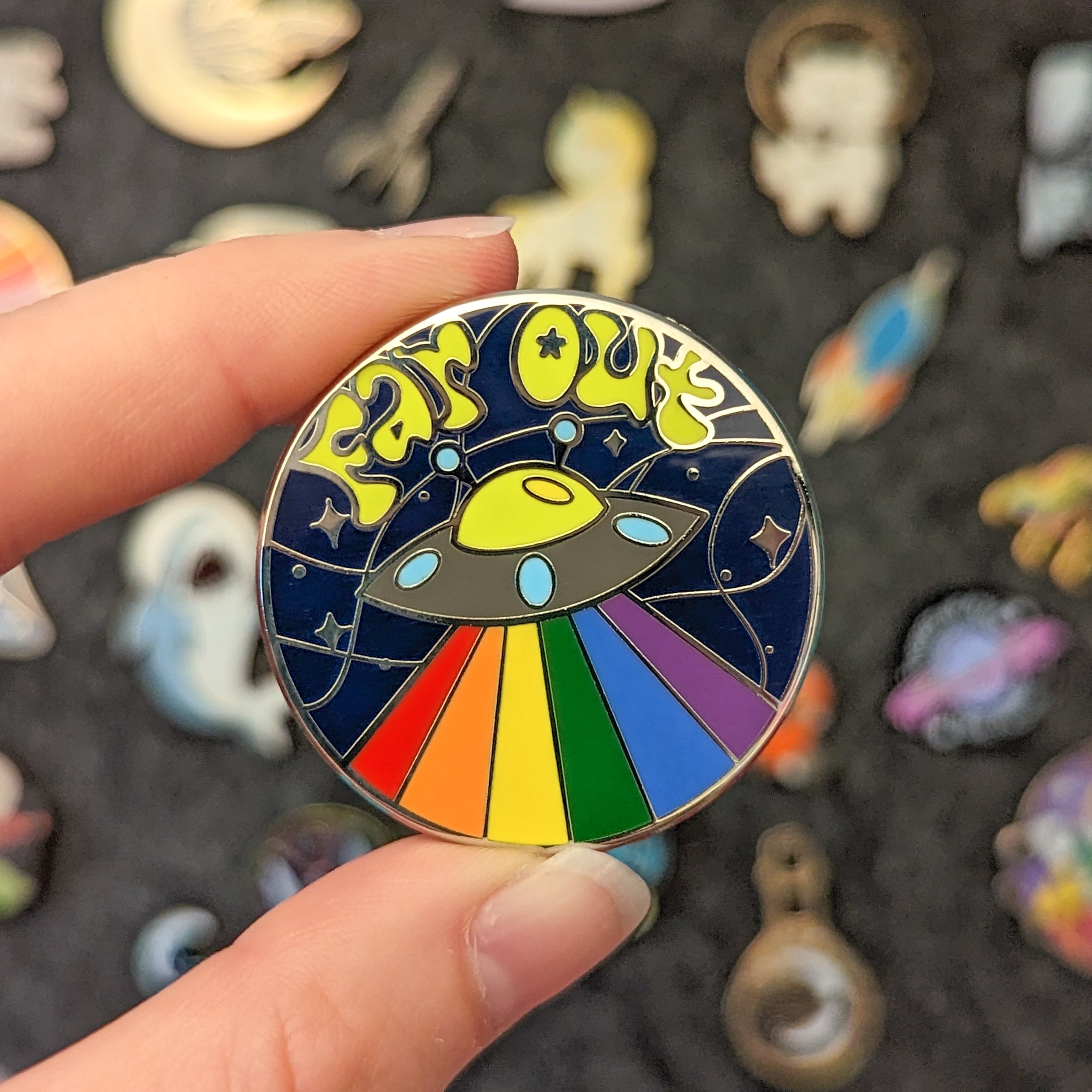 Far Out hard enamel pin (pride version)