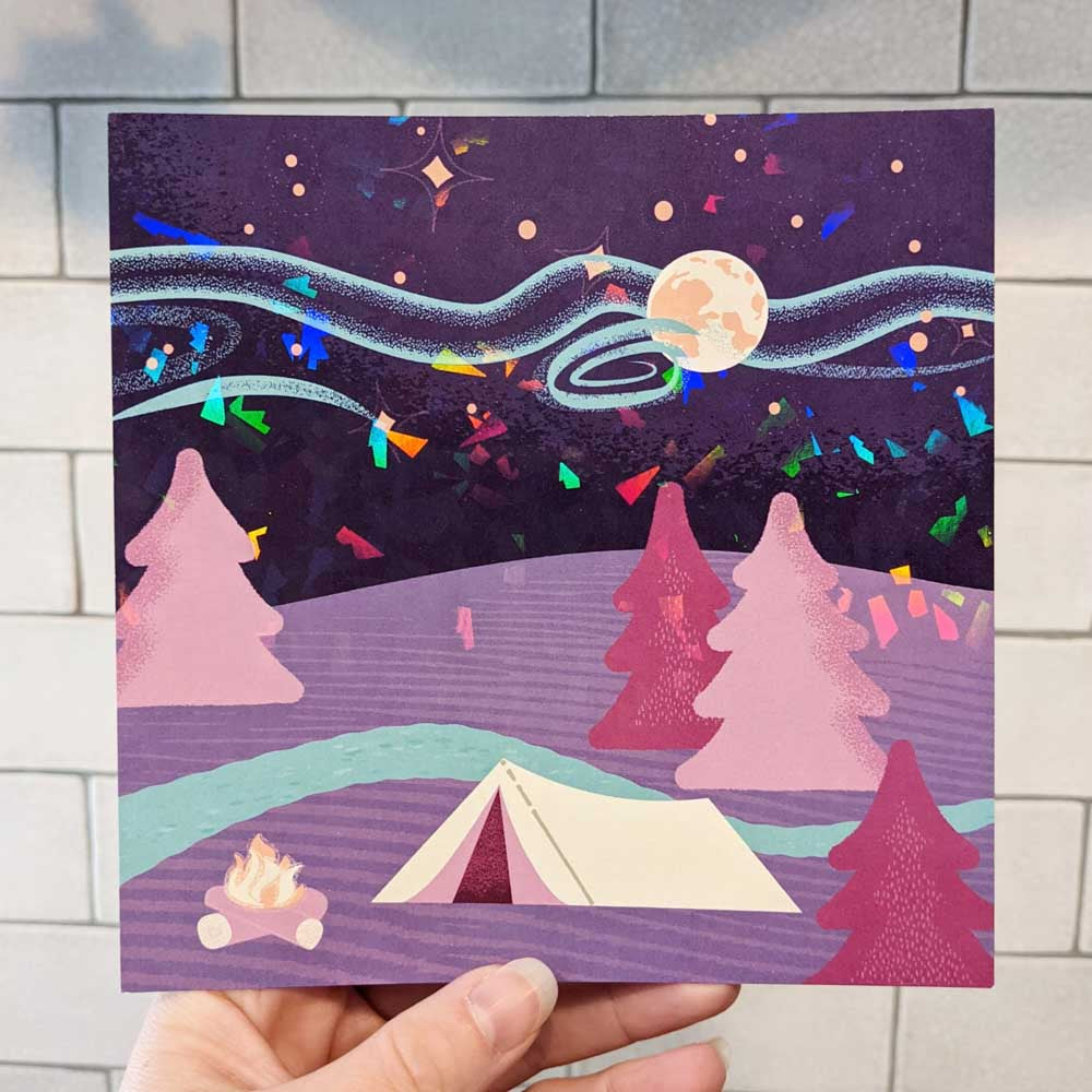 Moonlit Campsite holographic print