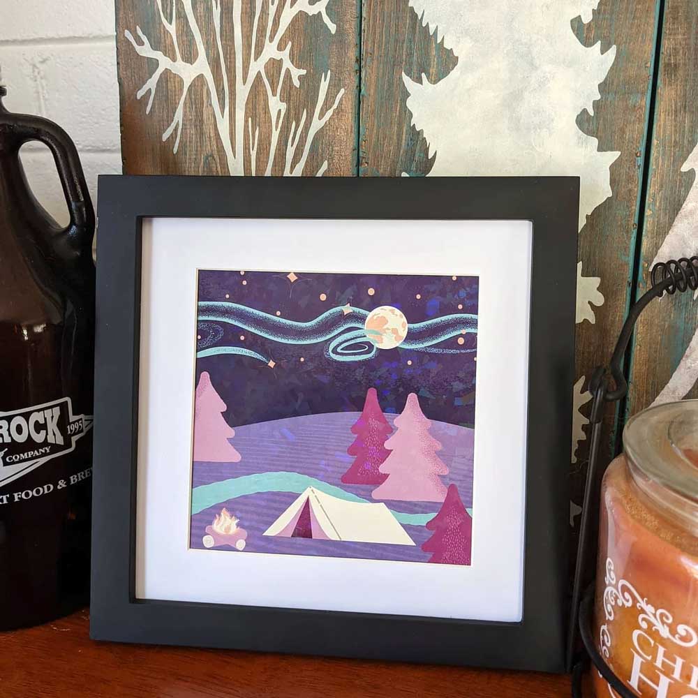 Moonlit Campsite holographic print