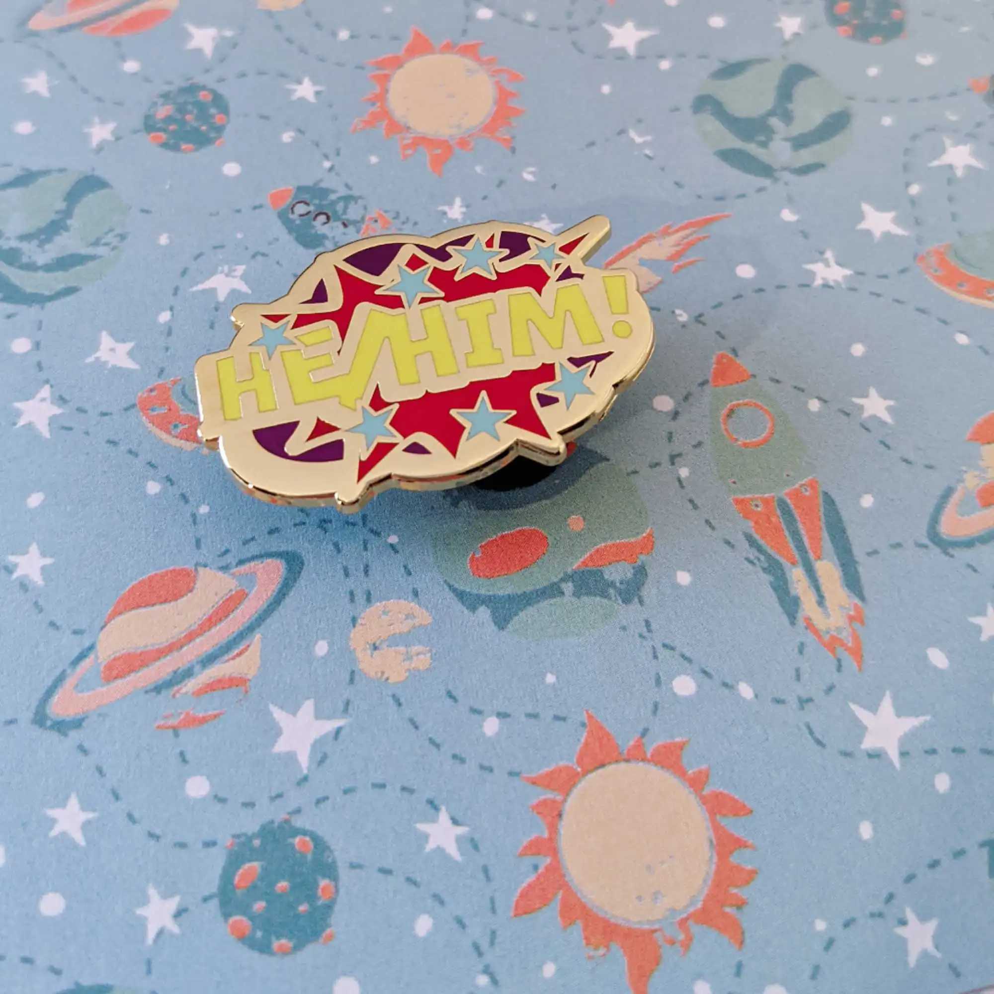 He/Him pronouns hard enamel pin