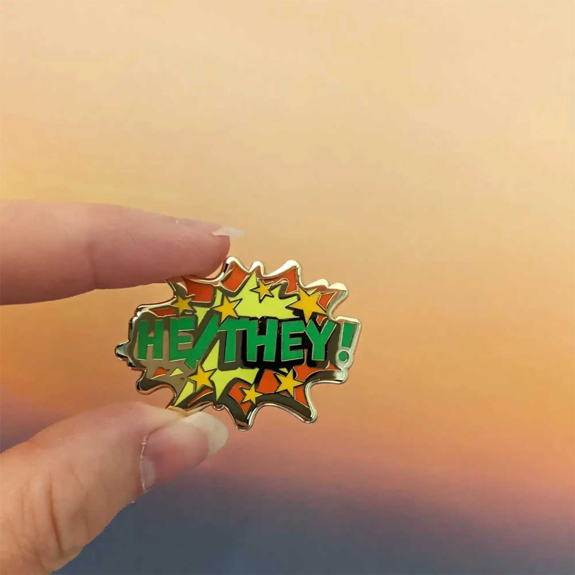 He/They pronouns hard enamel pin