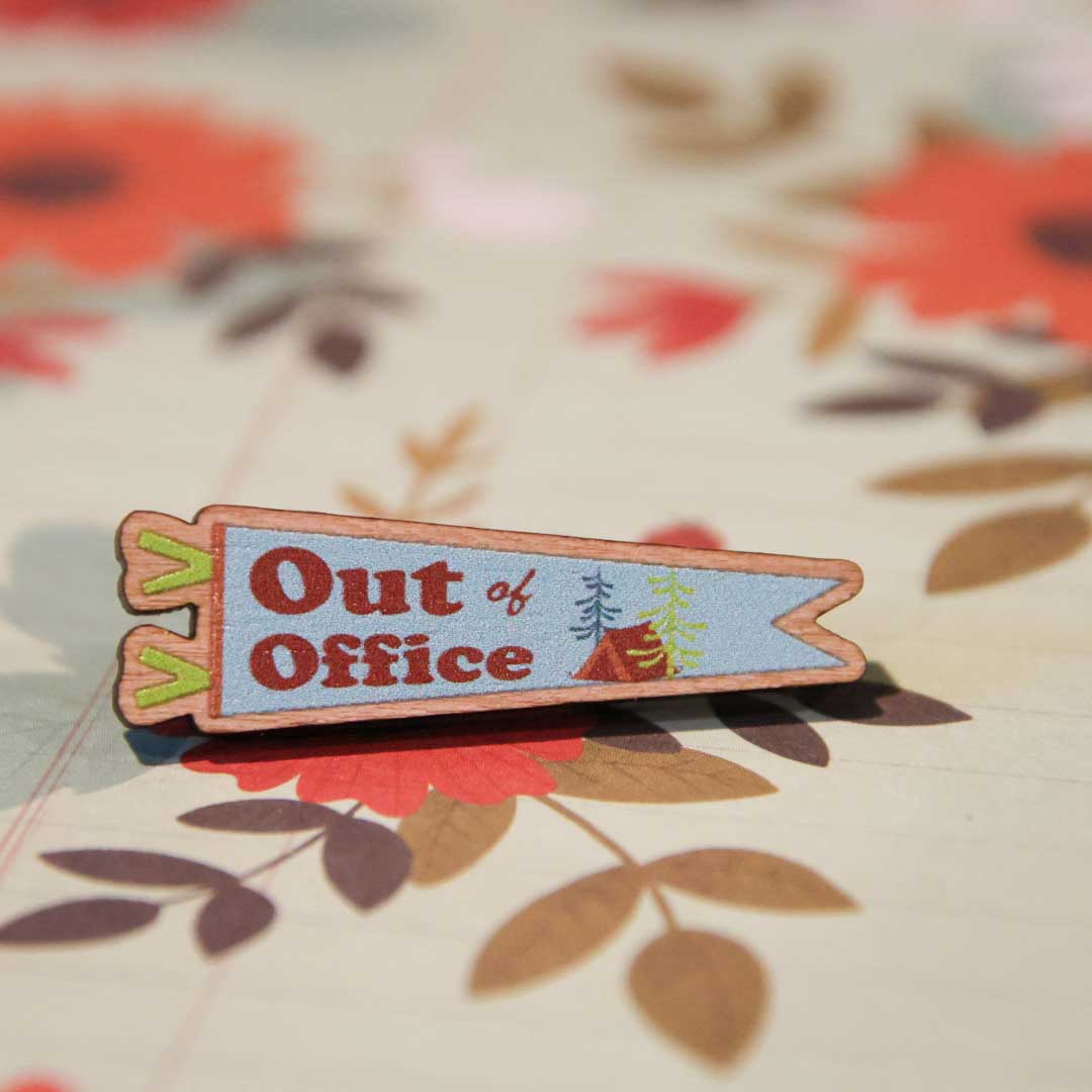 Out Of Office wooden pin (blue version)