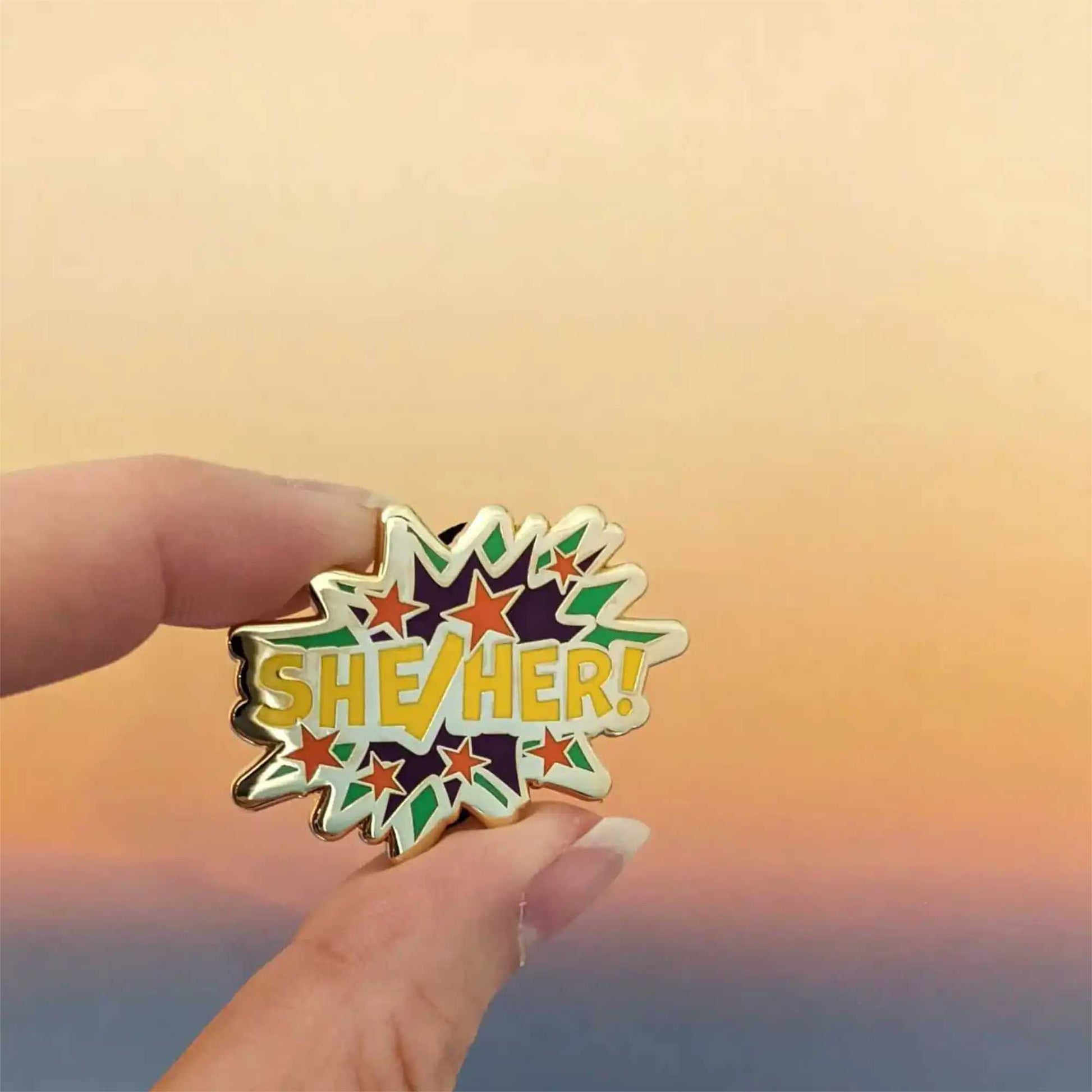 She/Her pronouns hard enamel pin