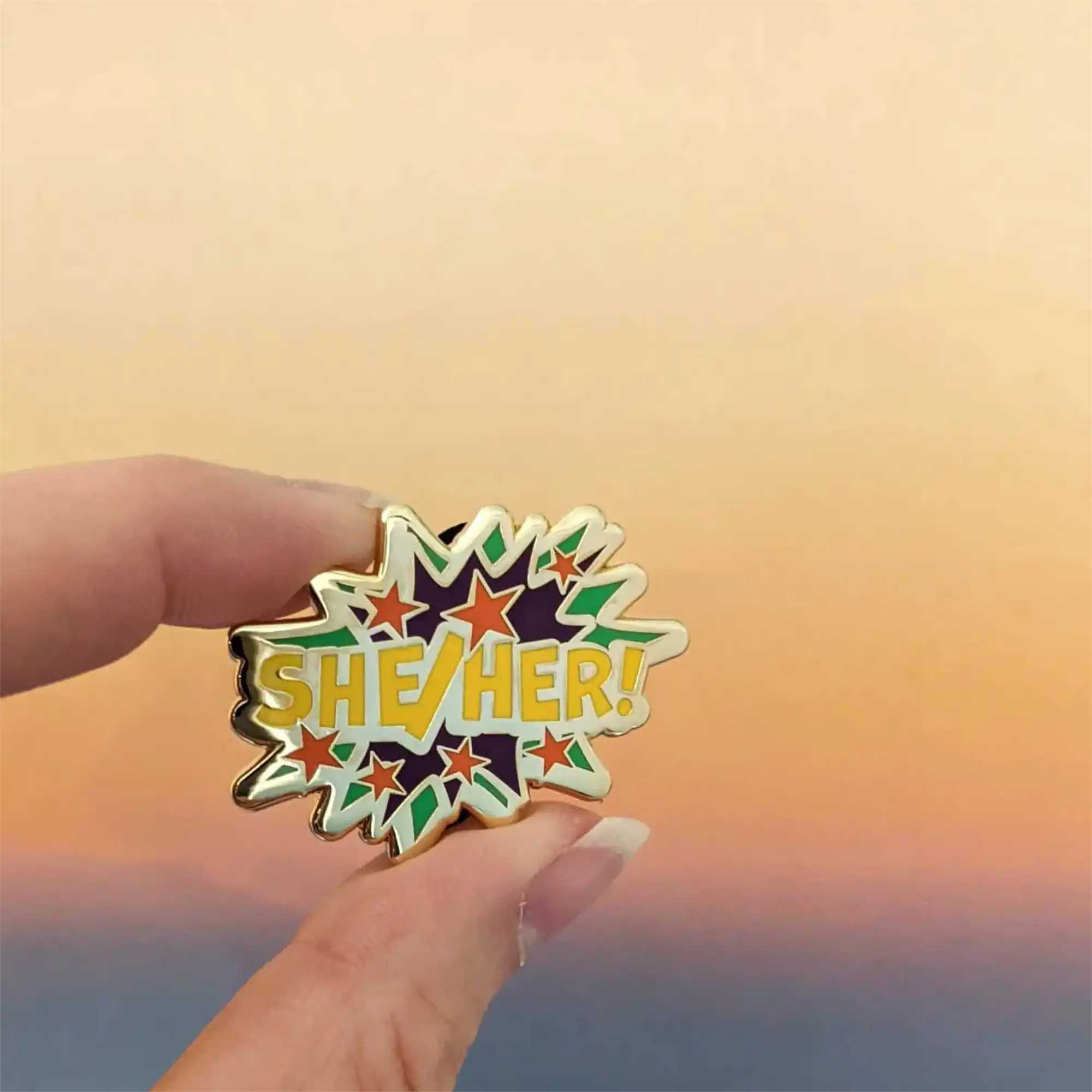 She/Her pronouns hard enamel pin