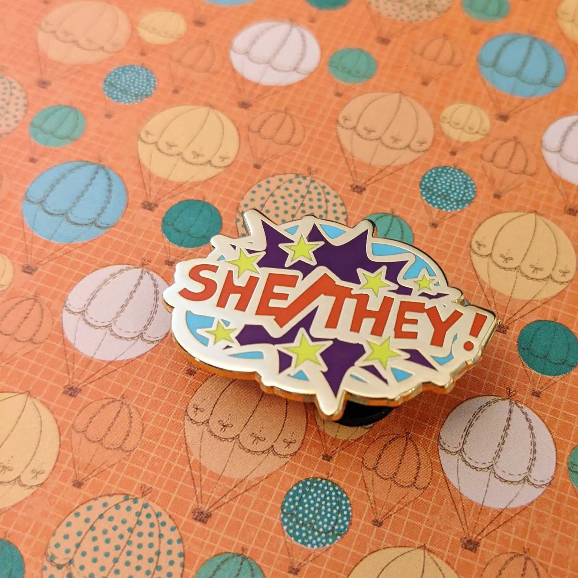 She/They pronouns hard enamel pin