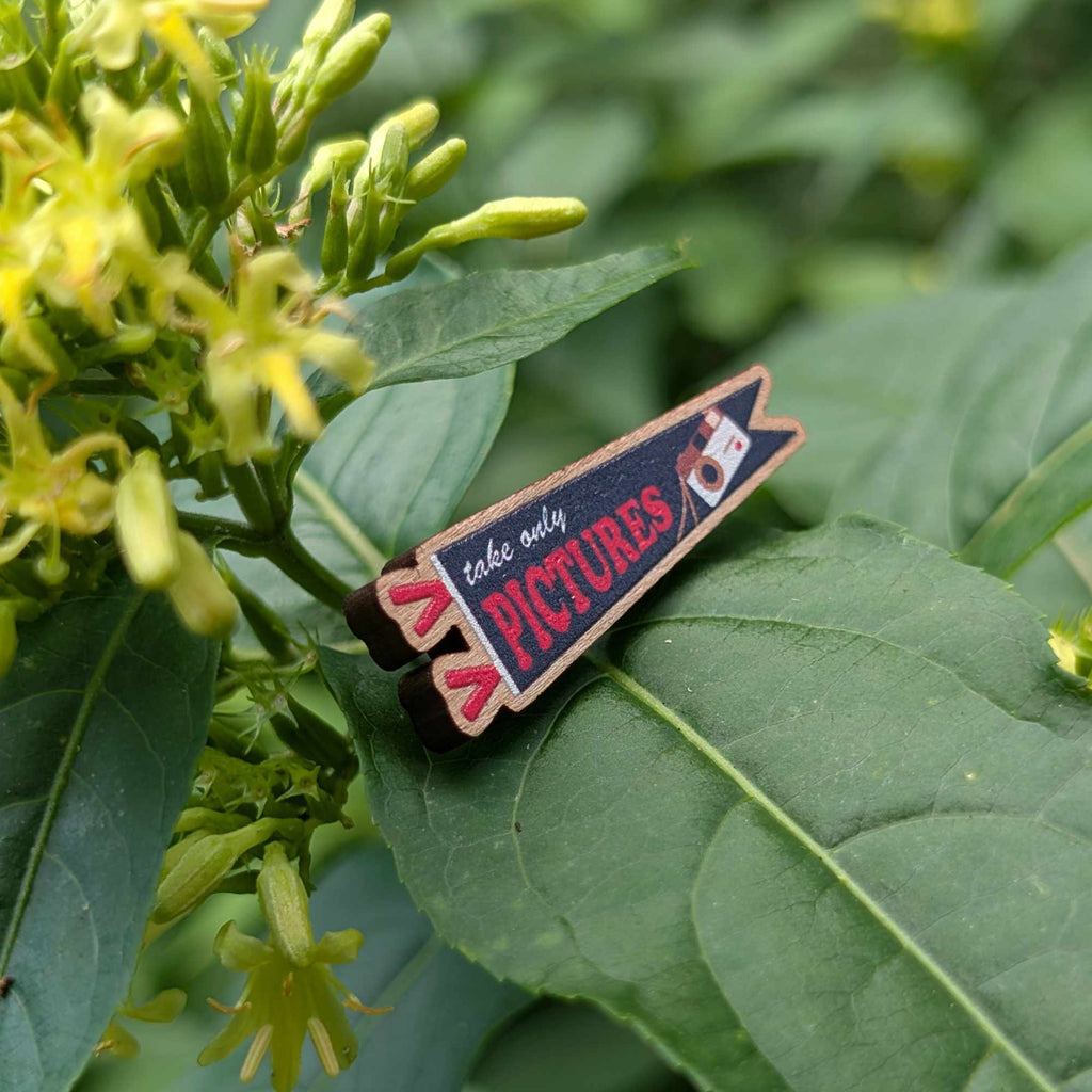 Take Only Pictures wooden pin (black version)