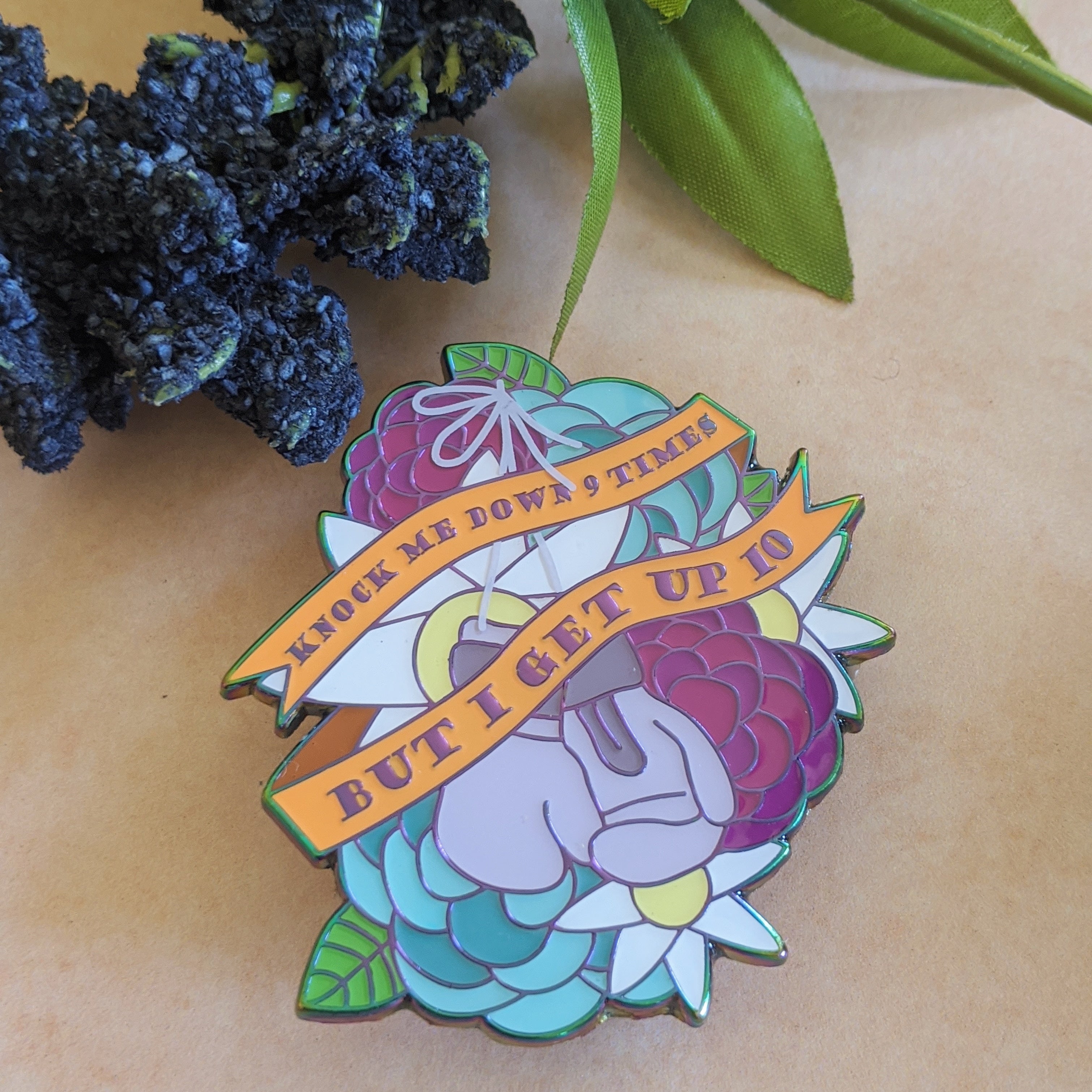 I Get Up soft enamel pin with epoxy (purple/rainbow version)