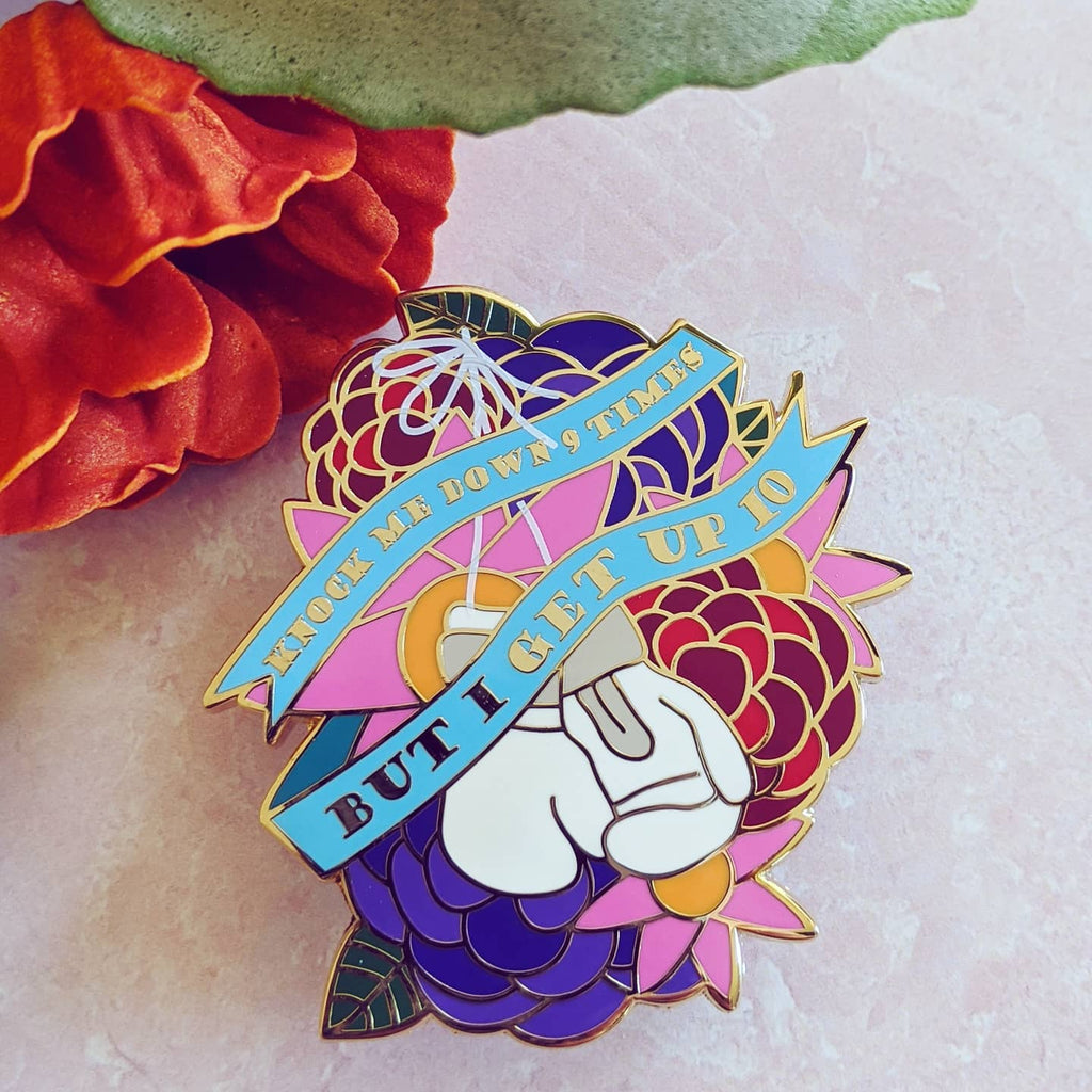 I Get Up hard enamel pin (white/gold version)