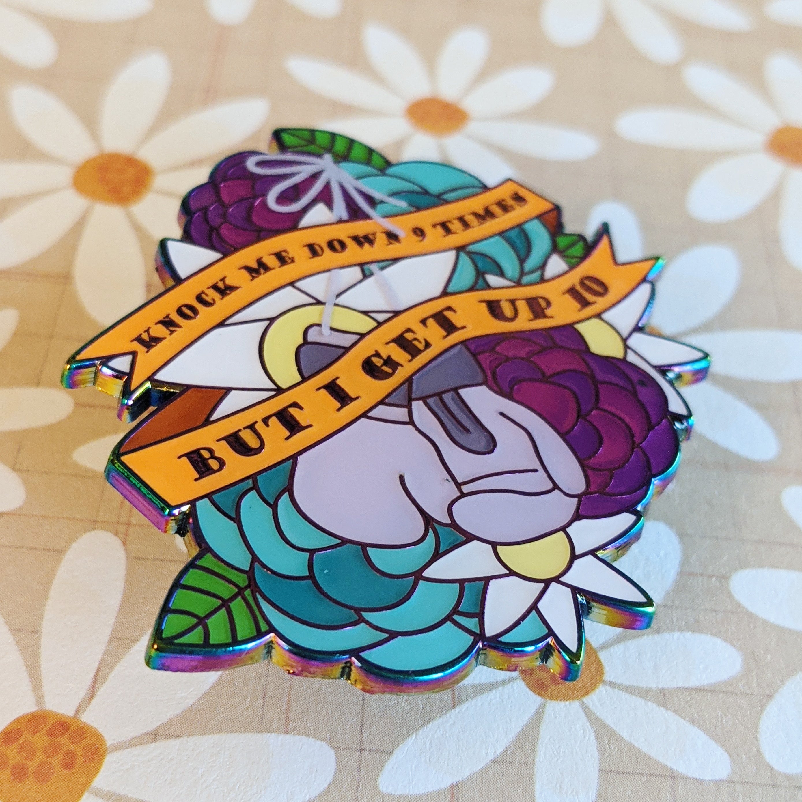 I Get Up soft enamel pin with epoxy (purple/rainbow version)