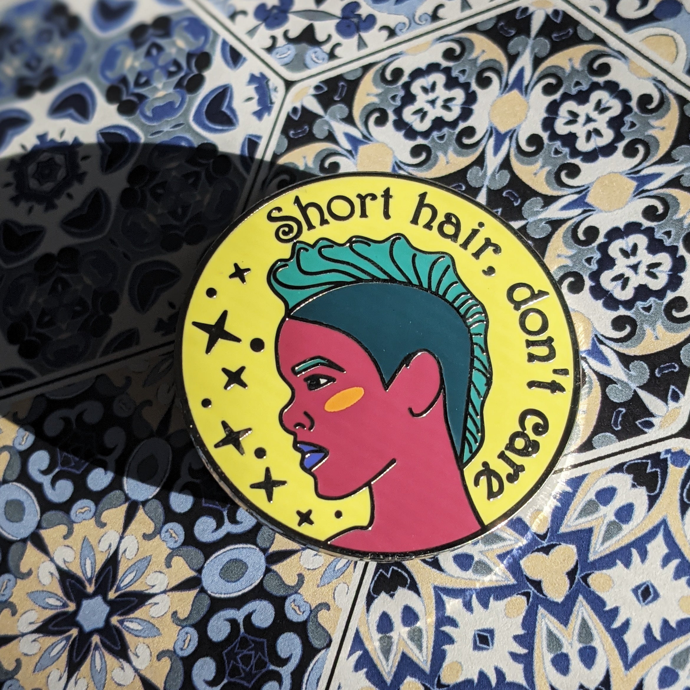 Spiked Hair Don't Care hard enamel pin