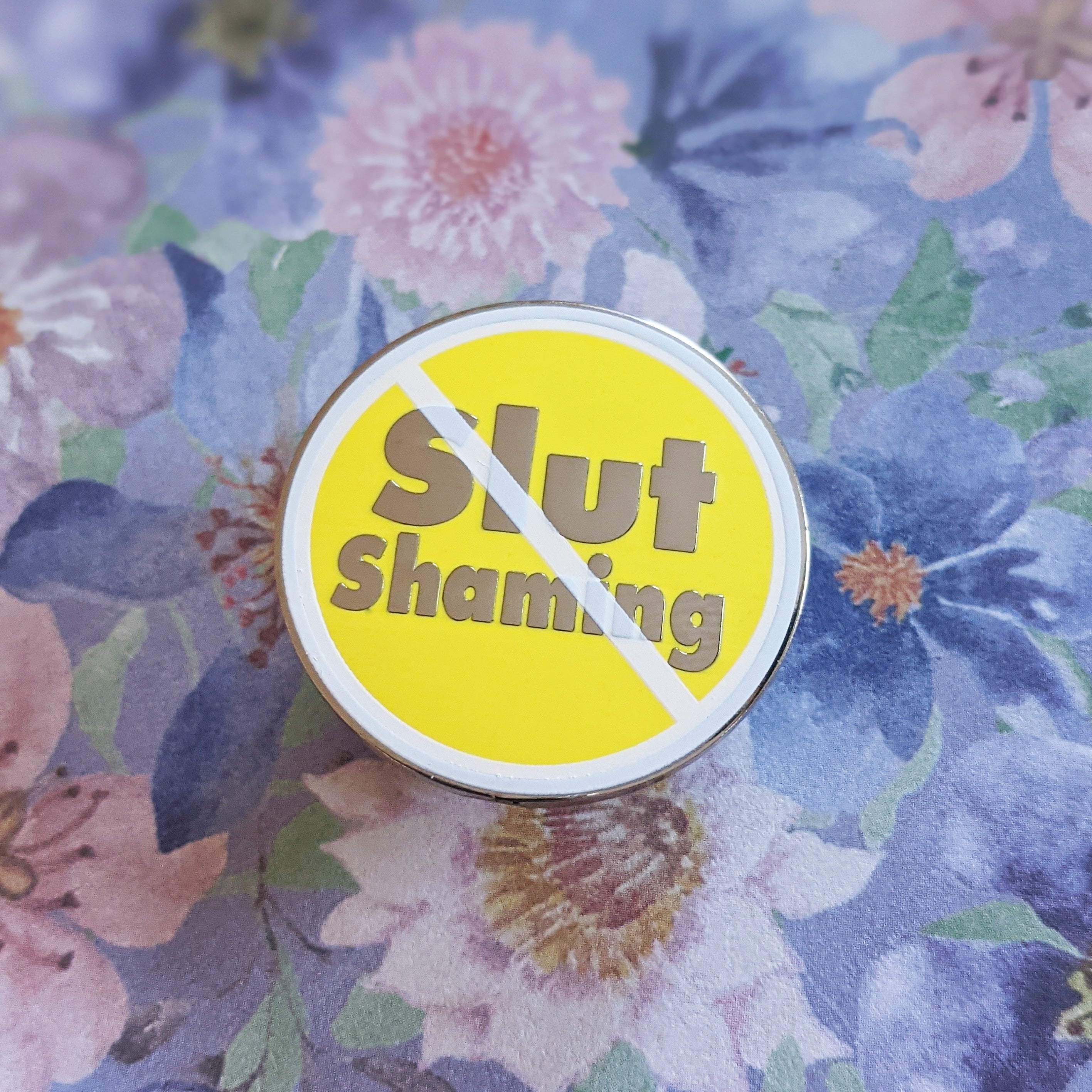 No Slut Shaming hard enamel pin (yellow/silver version)-2