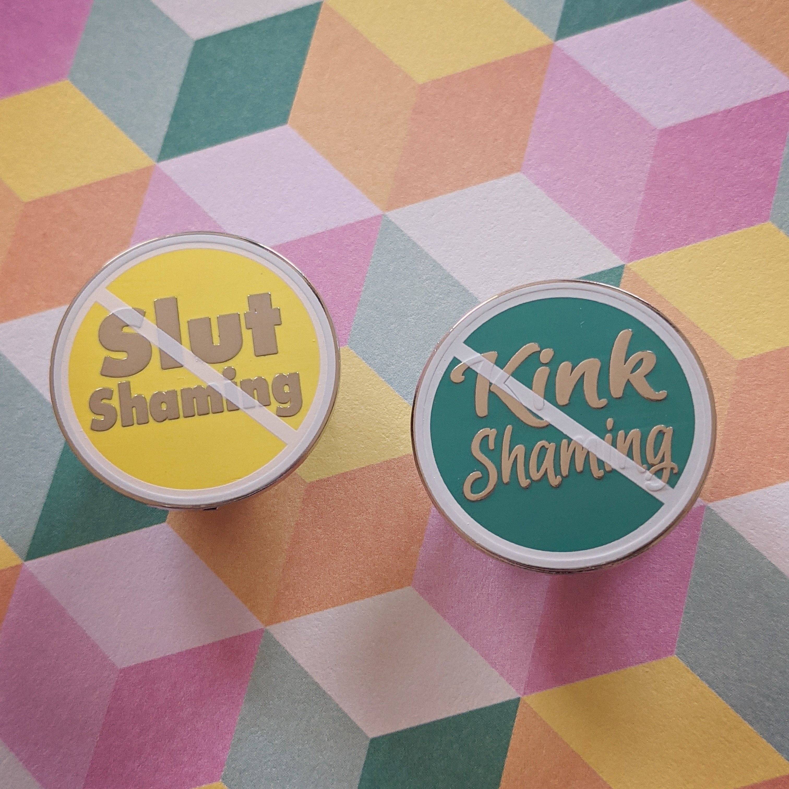 No Slut Shaming hard enamel pin (yellow/silver version)-4