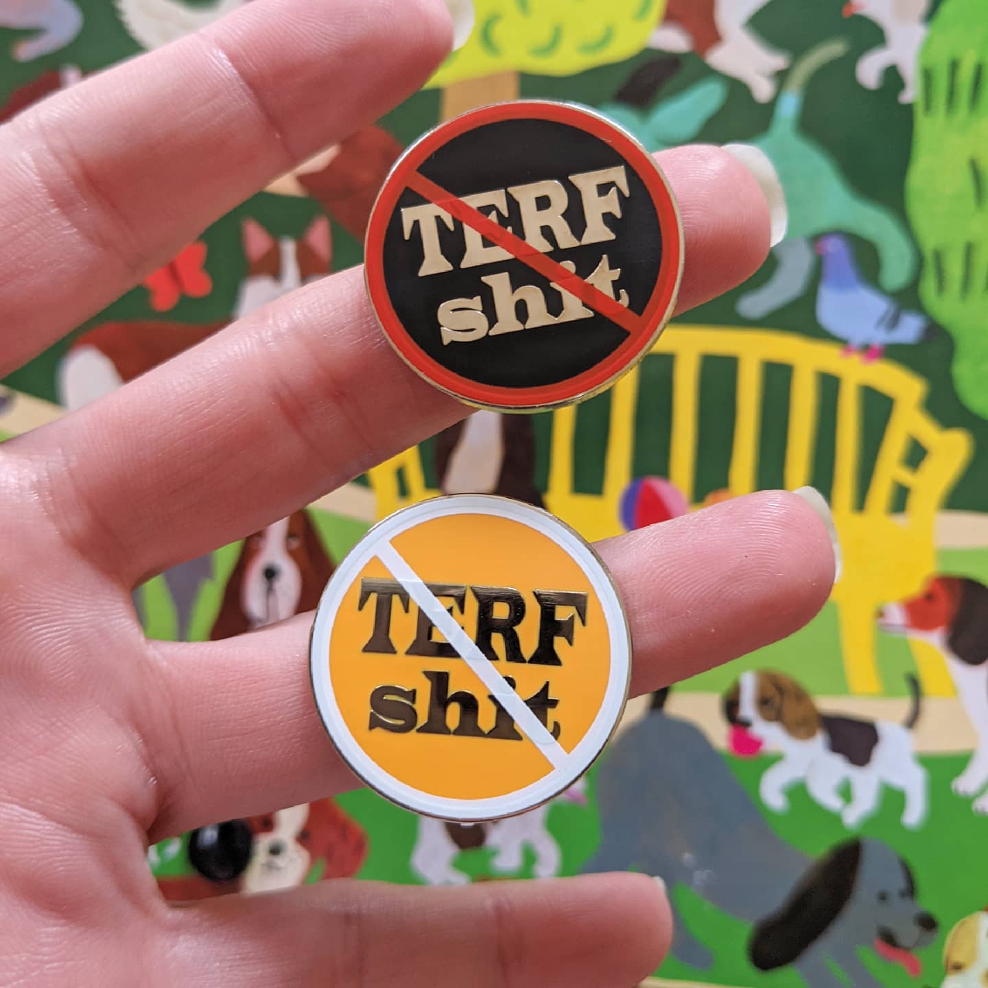 No TERF Shit hard enamel pin (orange version)