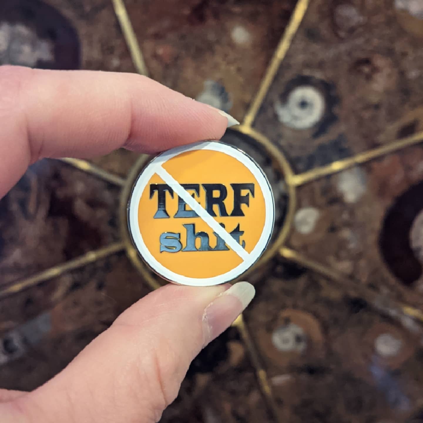 No TERF Shit hard enamel pin (orange version)