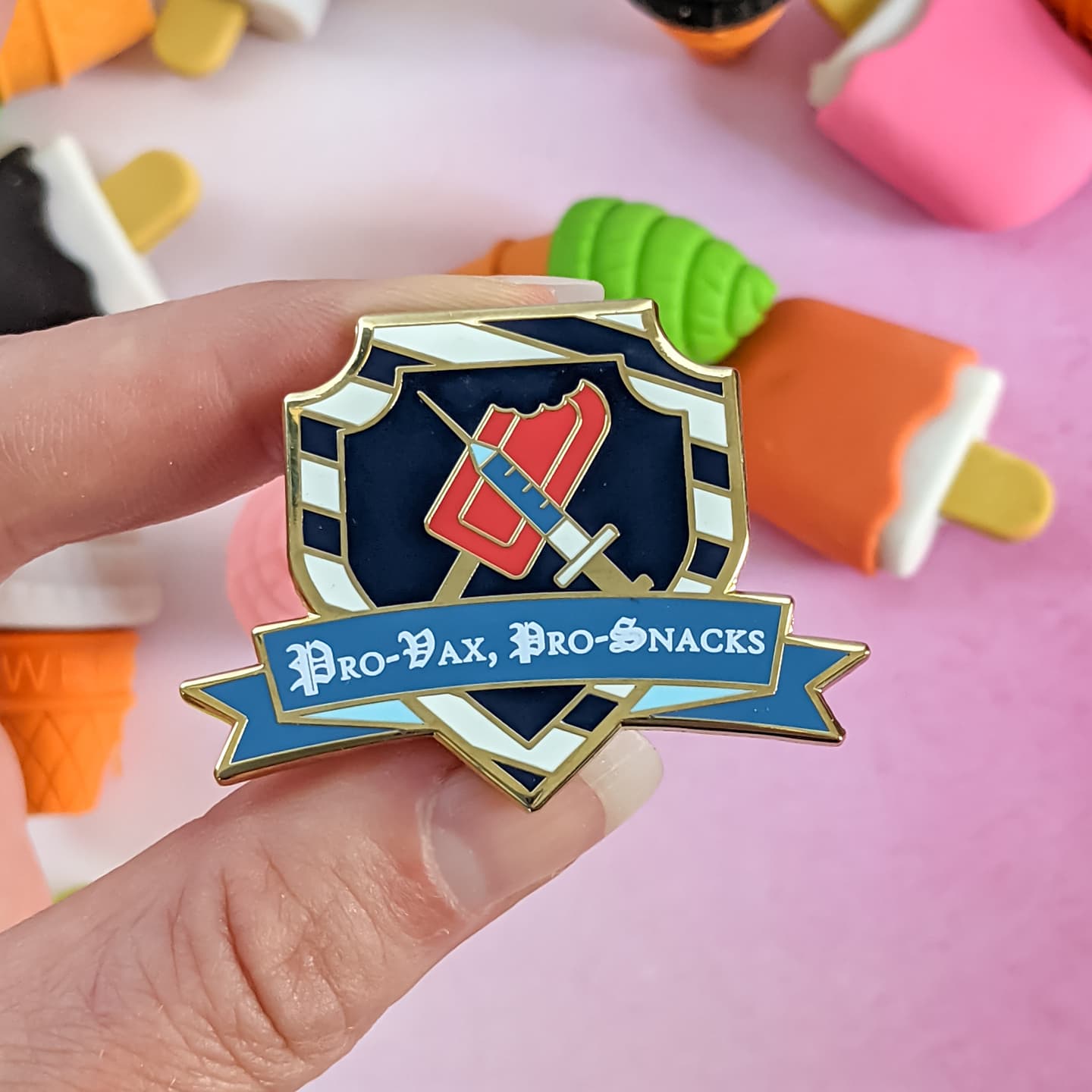Vax & Snacks hard enamel pin (Crashed the Yacht Club version)