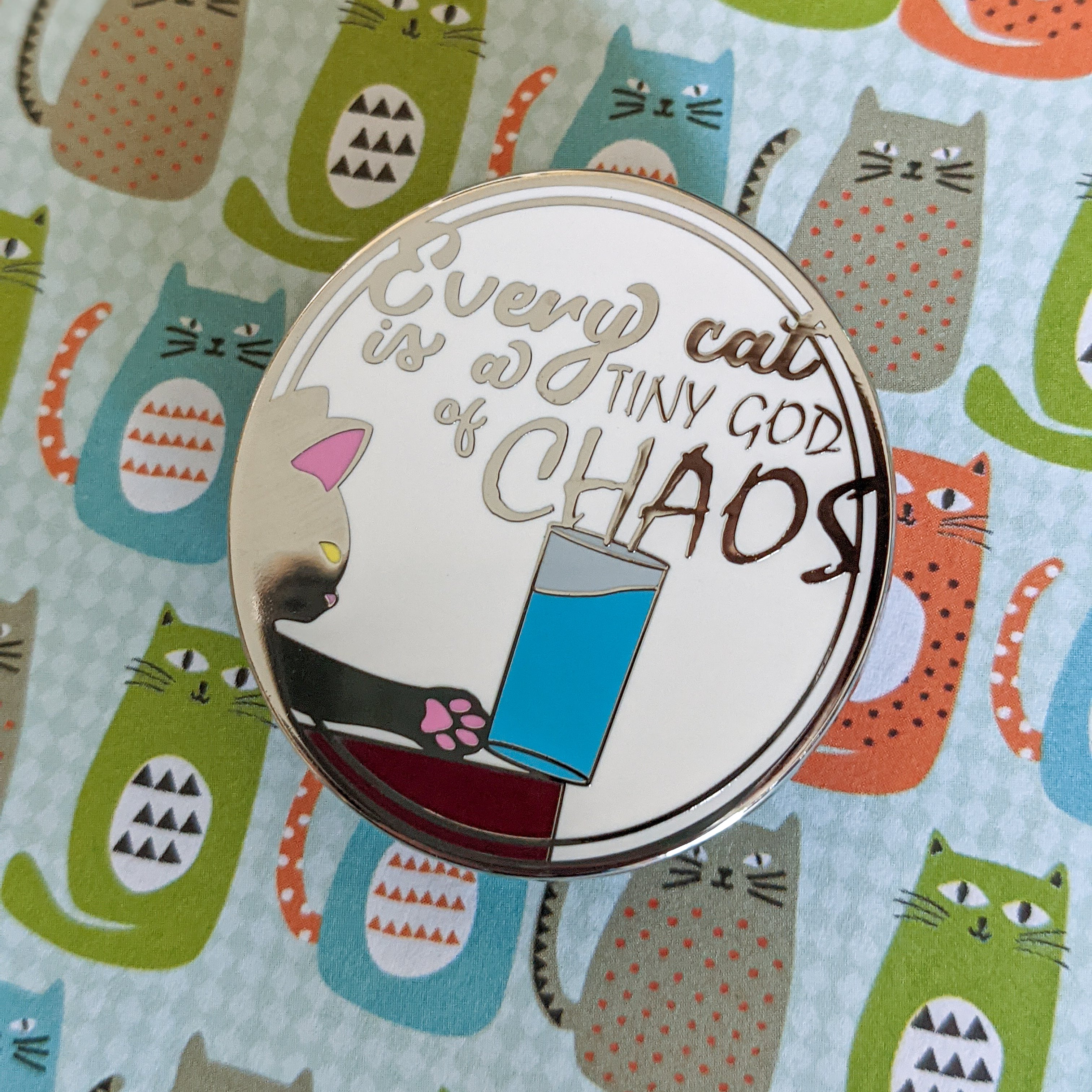 Chaos Cat hard enamel pin (white/silver version)