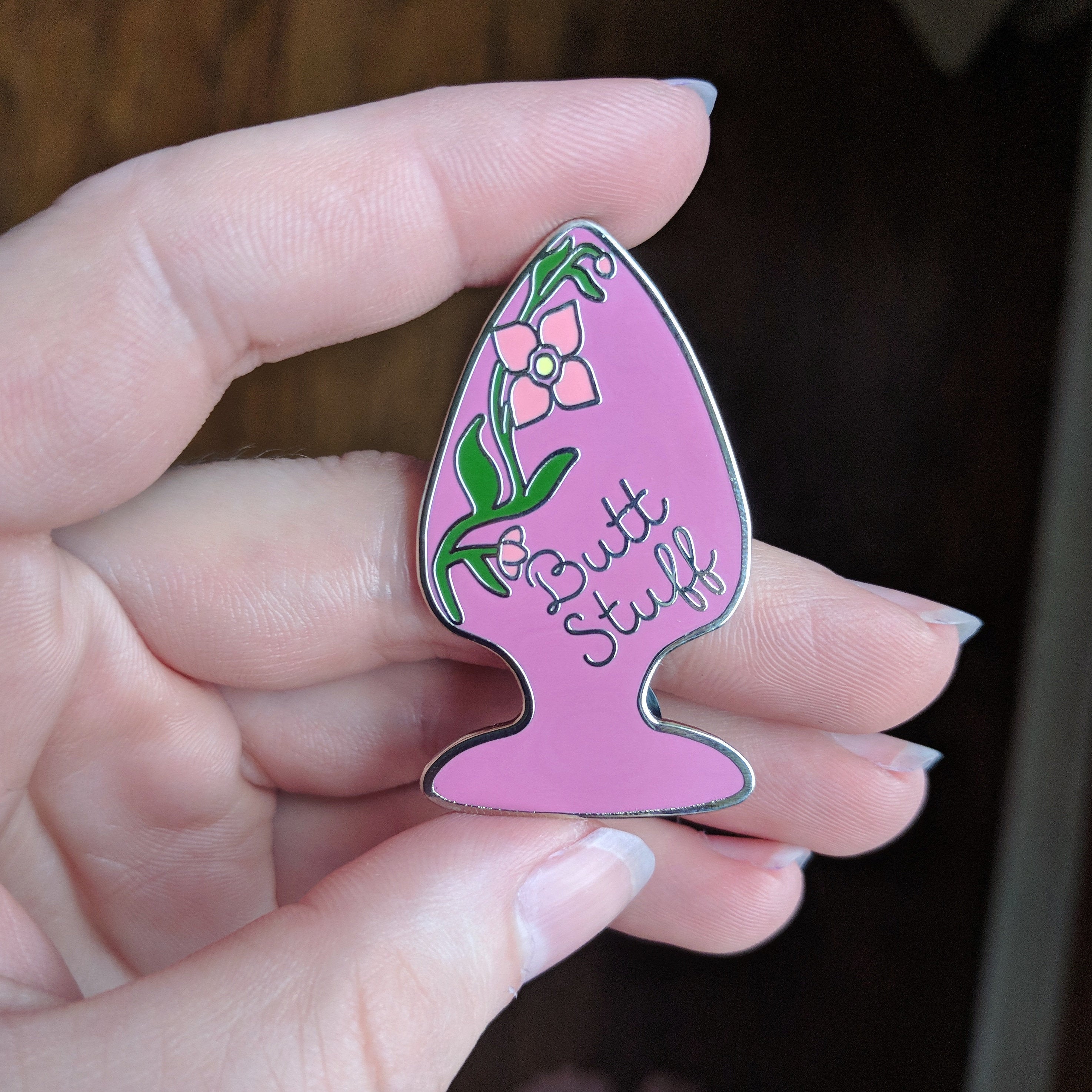 Butt Stuff hard enamel pin (purple version)