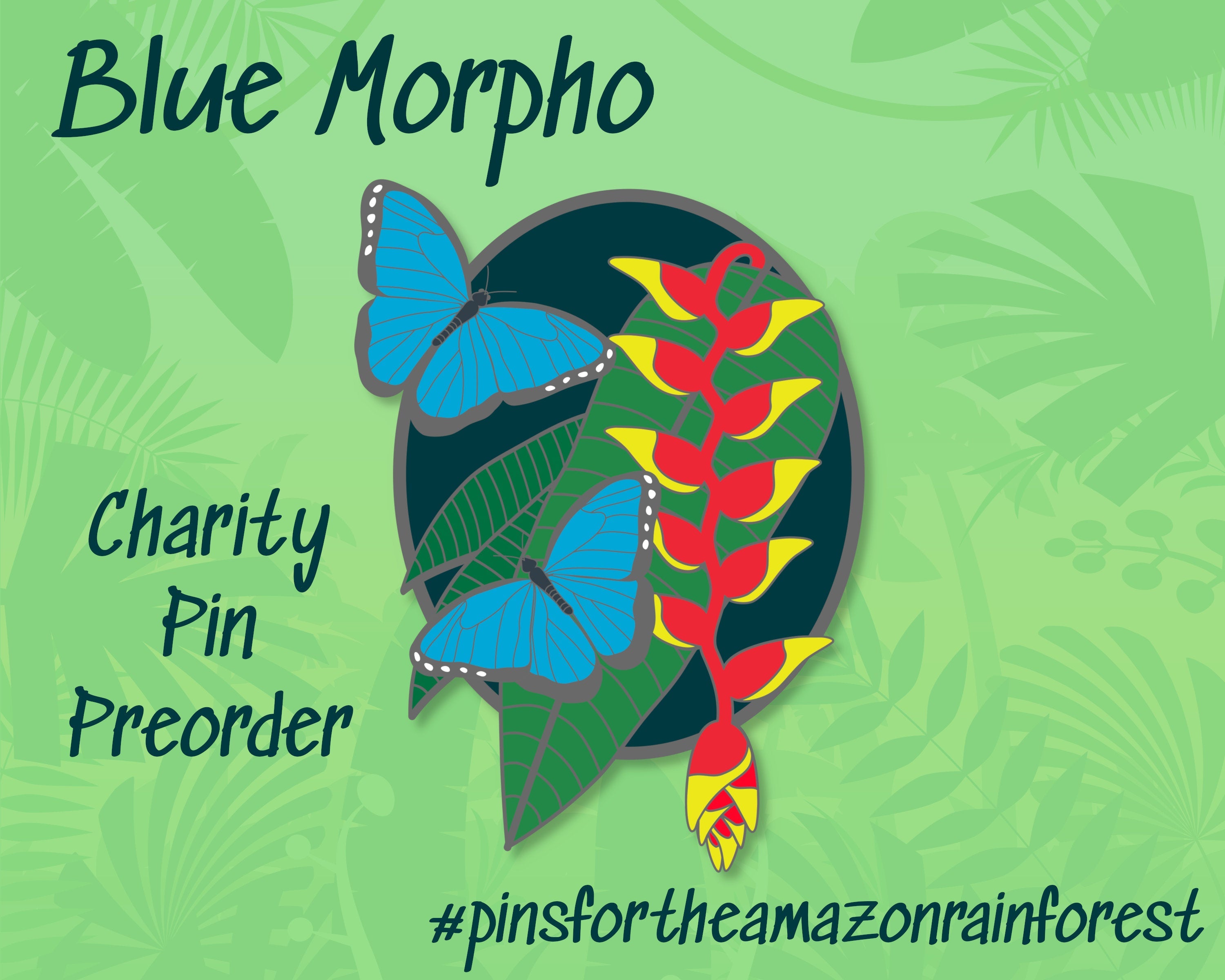 Blue Morpho hard enamel pin benefiting Rainforest Foundation US