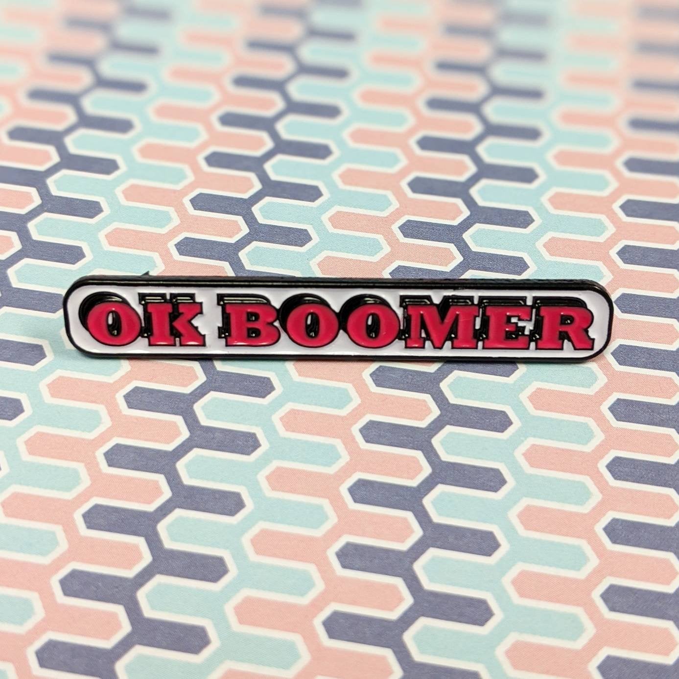 OK Boomer soft enamel pin (red/white version)