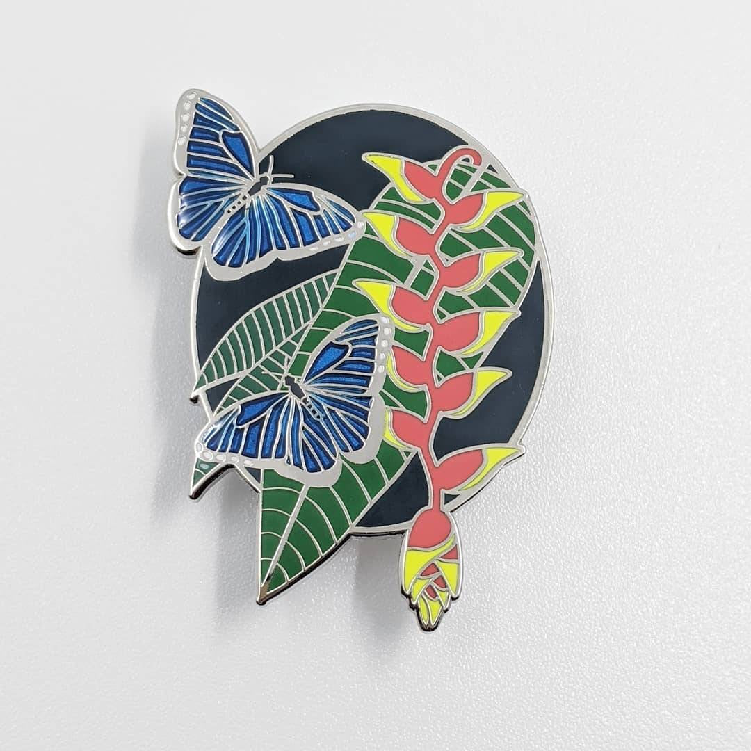 Blue Morpho hard enamel pin benefiting Rainforest Foundation US