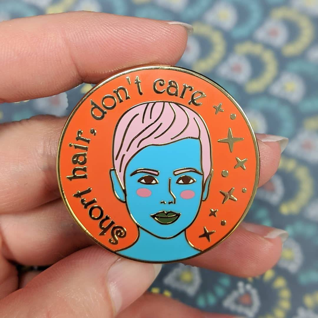 Pixie Hair Don't Care hard enamel pin