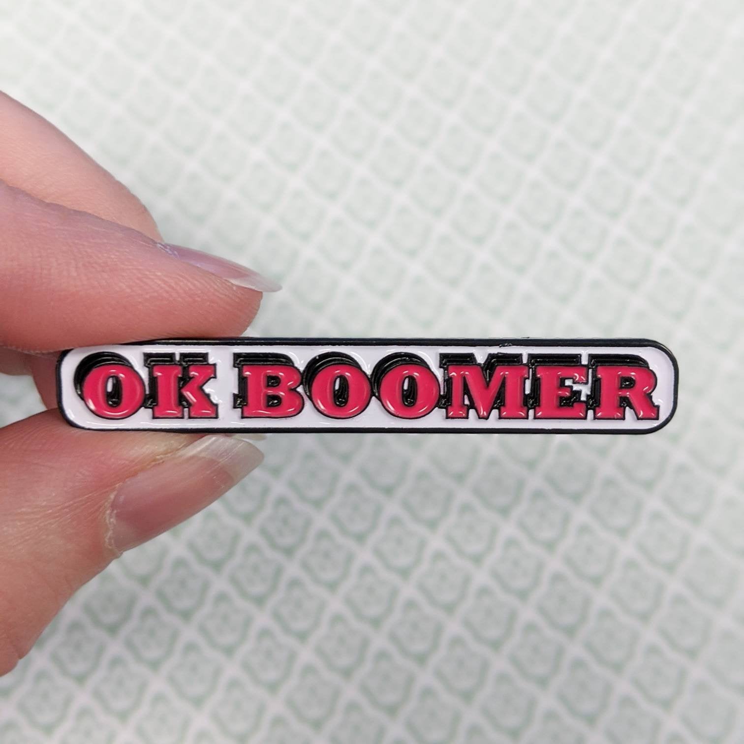 OK Boomer soft enamel pin (red/white version)