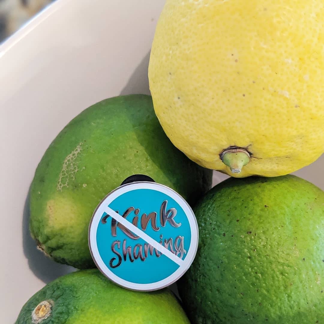 No Kink Shaming hard enamel pin (green/silver version)
